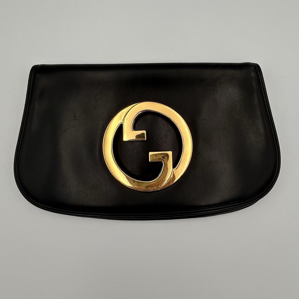 Vintage Gucci GG Blondie Clutch Black Leather 1970s Rare MINT CONDITION - Picture 7 of 11